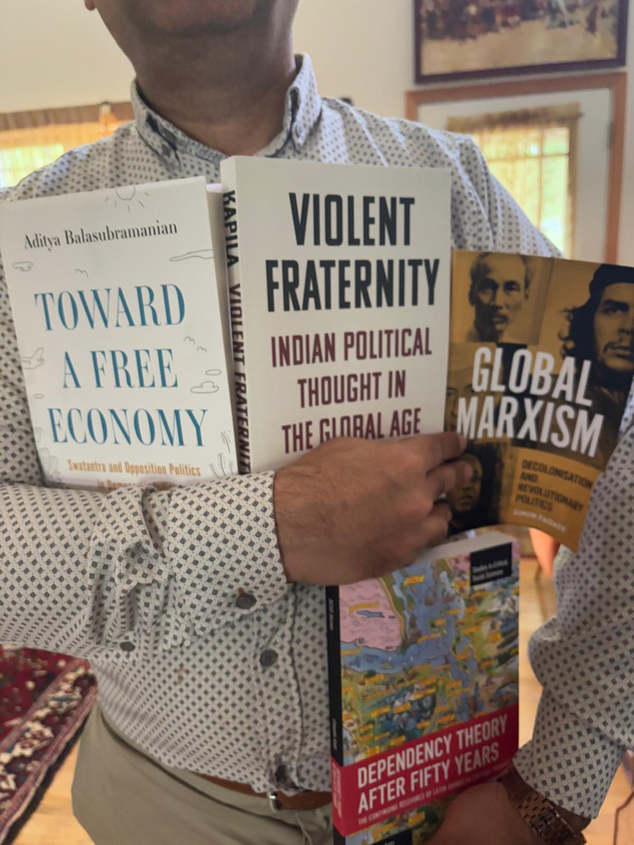 amitpal's tweet image. The various books I gifted myself for my birthday have finally arrived in the mail, including one on a libertarian party both my grandfathers belonged to, another one on Indian political thought, and two recent reinterpretations of theories that have long fascinated me.