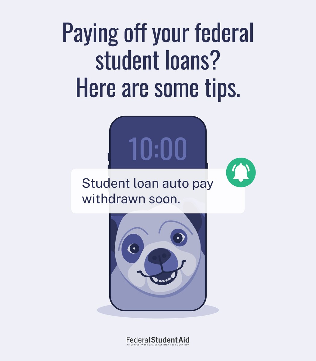 FAFSA's tweet image. The best way to keep your student loans in good standing? Continuing to make on-time payments.
Find more tips at StudentAid.gov/repay101
