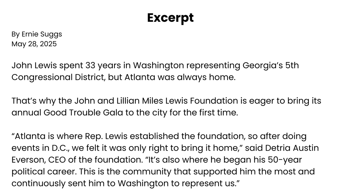 johnlewisorgs's tweet photo. We're looking forward to our #GoodTroubleGala tomorrow night at Flourish / @alegendaryevent. Check out @erniesuggs's article for the @ajc. Online today / in-print tomorrow. @SmithsonianSec and Billye Suber Aaron are our honorees.
#JLMF
🔗https://t.co/dTYqOoGchl https://t.co/AfoQZekeRJ