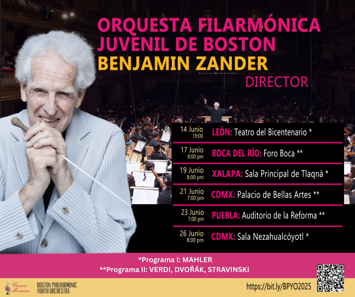 La Boston Philharmonic Youth Orchestra (BPYO) visita México por primera vez con una gira que incluye conciertos y actividades de intercambio con jóvenes músicos mexicanos.

Bajo la dirección del maestro Benjamin Zander, esta orquesta de 120 talentosos jóvenes de entre 12 y 21