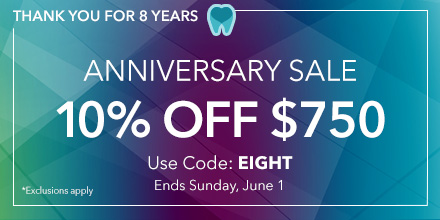 It's our eighth anniversary! 🎉 Celebrate with us and enjoy an additional 10% off your dental supply order of $750 or more. 🧡 

✔️ Use code: EIGHT.
⏳ Offer ends 6/1/25.
❌ Exclusions apply.
🛍️ Shop now: bit.ly/49U5d3X