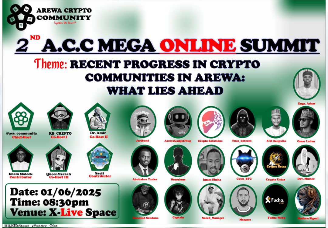 QueenMeerahh's tweet photo. The 2nd $ACC Mega Summit coming up on the 1st of June🚀

 featuring top crypto & web3 promoters and also crypto OG's from Northern Nigeria.

 the $ACC Mega summit is shaping up to be a vibrant gathering, which will focus on crypto,blockchain and how to be successful in crypto and web3 Ecosystem!!

You can't afford to miss this Mega Event🚀🚀
@acc_community
#ACC 

LIKE
RETWEET 
SHARE