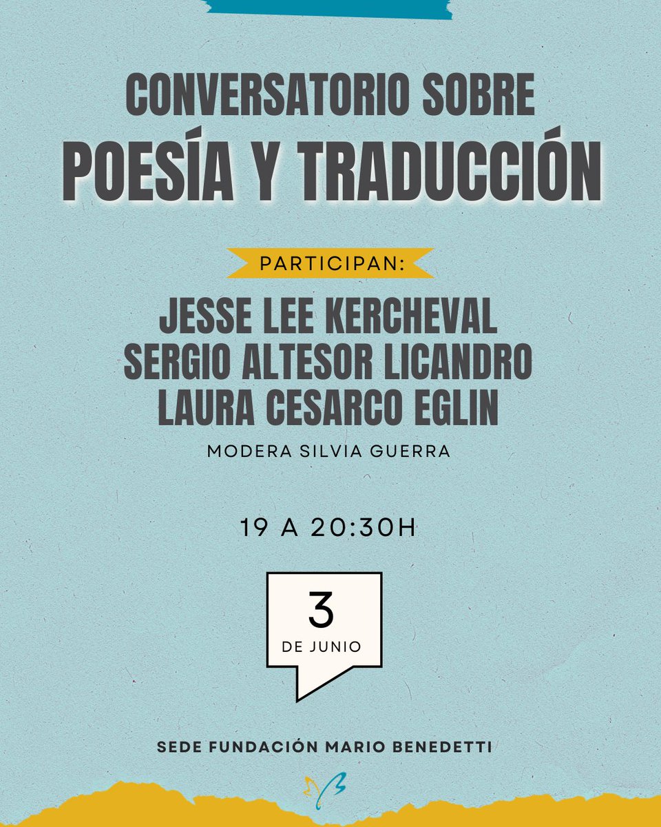 Poesía y traducción: cuando el lenguaje se convierte en puente.

Los  invitamos a participar de este conversatorio con poetas y traductores  que exploran el arte de traducir versos sin perder su esencia.

📍Fundación Mario Benedetti: Joaquín de Salterain 1293

 ¡Los esperamos!