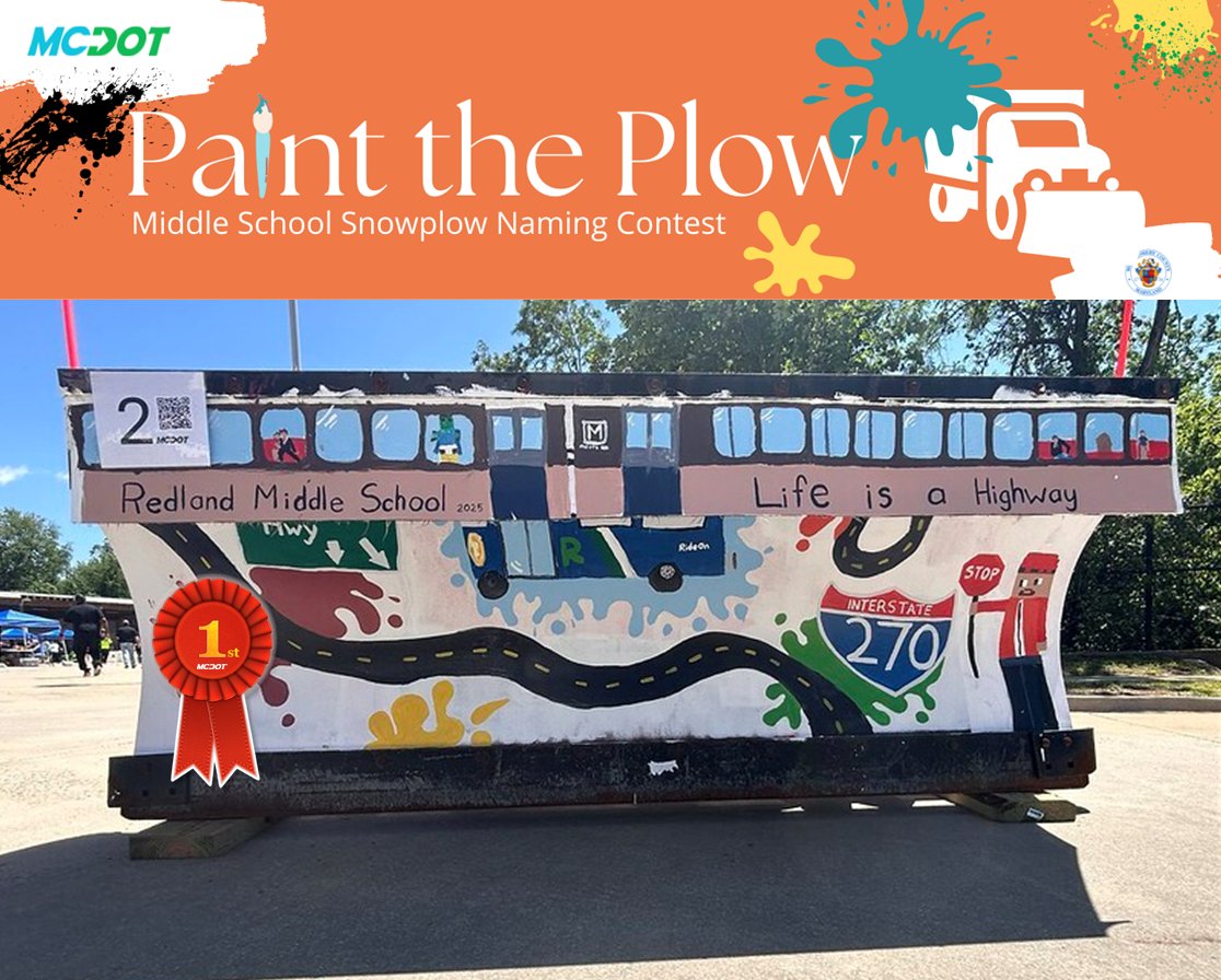 Montgomery County, MD - Dept. of Transportation (@mcdotnow) on Twitter photo 🎨ICYMI🎨
<a href="/RedlandPrin/">Matthew T. Niper</a> Middle School in #DerwoodMD was selected as the first-place🥇winner of MCDOT's “Paint the Plow” snowplow naming contest!
📰Press Release🔗tinyurl.com/5ar8ru26
👨💻Webpage🔗tinyurl.com/yp79c79y
#NPWW #MontgomeryCountyMD #SnowPlows 🎨ICYMI🎨
<a href="/RedlandPrin/">Matthew T. Niper</a> Middle School in #DerwoodMD was selected as the first-place🥇winner of MCDOT's “Paint the Plow” snowplow naming contest!
📰Press Release🔗tinyurl.com/5ar8ru26
👨💻Webpage🔗tinyurl.com/yp79c79y
#NPWW #MontgomeryCountyMD #SnowPlows
