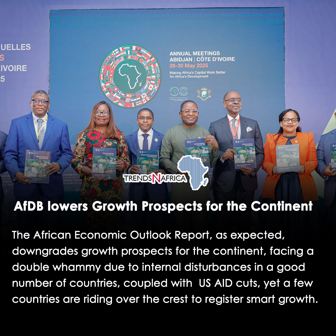 AfDB cuts Africa’s growth forecast 📉

➡️ 2025: Now at 3.9%
➡️ 2026: 4.0%, down by 0.4 pts
Why?
– Internal instability
– US aid cuts
– Global economic headwinds

📖 Full story:
 trendsnafrica.com/afdb-downgrade…
#AfDB #AfricaGrowth #AfricanEconomy #EconomicForecast #TrendsNAfrica