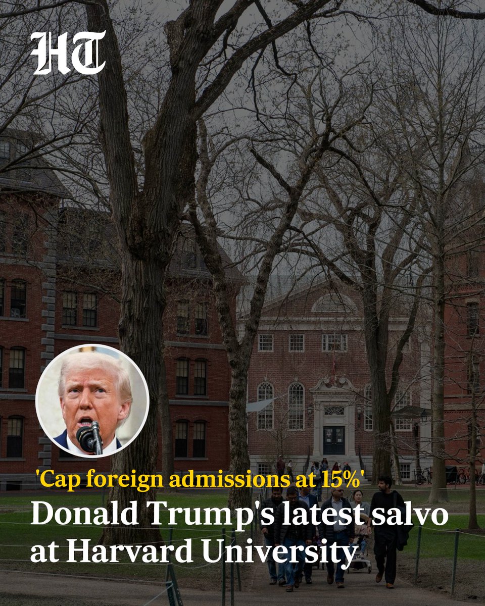🚨US President Donald Trump continued his tirade against the prestigious Harvard University, suggesting that the institution cap the number of foreign students it admits at 15 percent.

Read full story : hindustantimes.com/world-news/don…