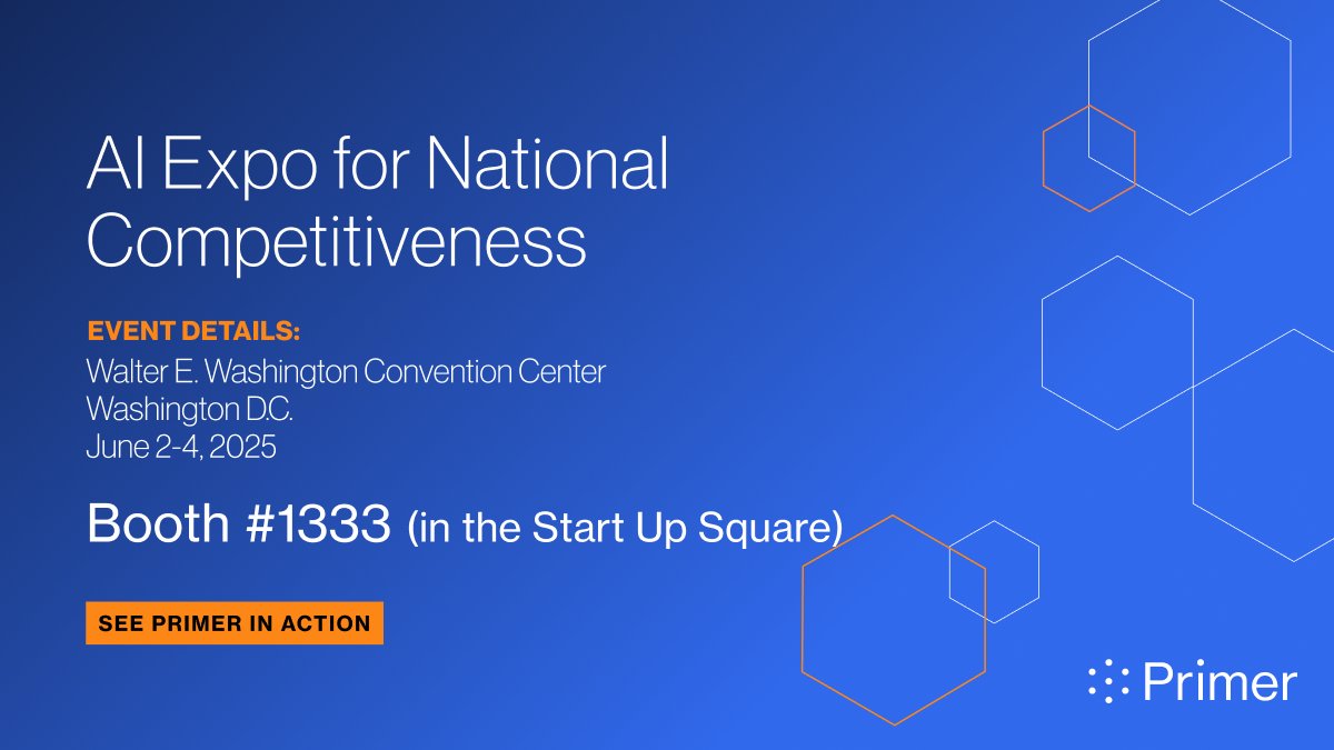 primer_ai's tweet image. 📍 Heading to D.C. next week for the @scsp_ai AI + Expo? Meet us in the Start Up Square! Don’t miss your chance to see our cutting-edge AI in action. Book your personalized demo with our experts at Booth #1333.
Schedule a meeting now: 🔗 primer.ai/event/ai-expo-…
#AI #AIforDefense