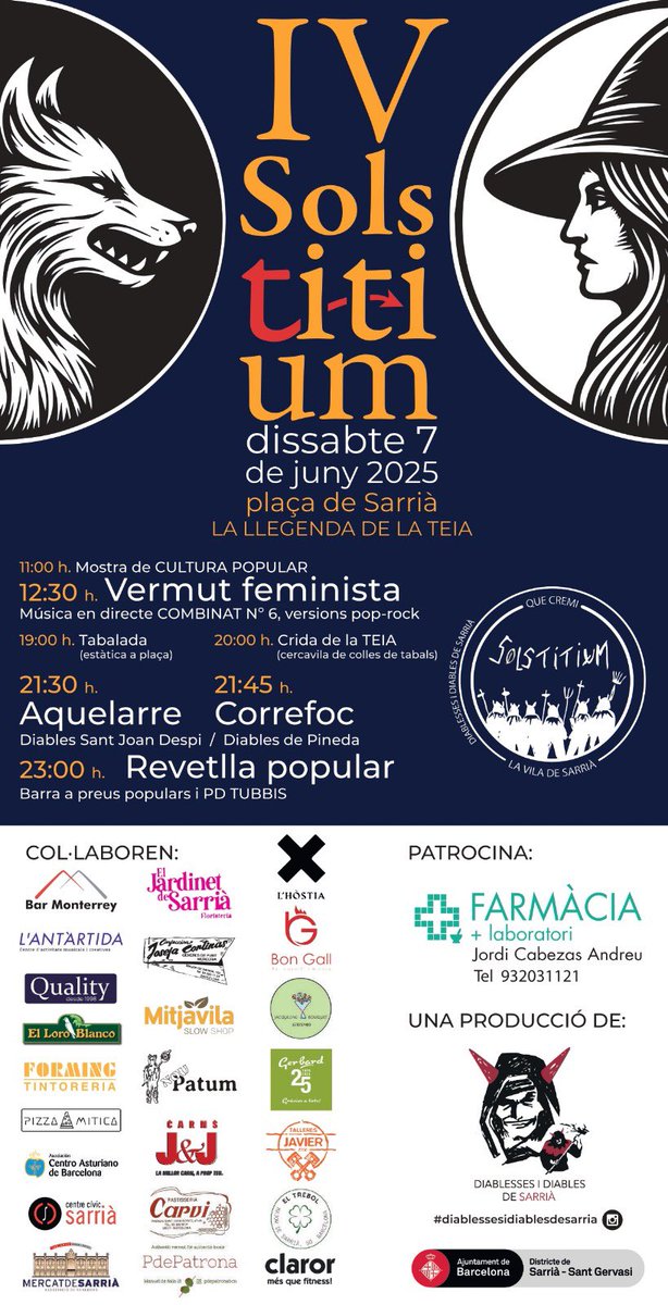 Us presentem el cartell de la IV edició del #Solstitium 
Amb moltes ganes que arribi el 7 de juny,
i que els carrers de #Sarrià tornin a omplir-se de foc, màgia i #culturapopular 
#solstitium #solstitium2025 #correfoc
