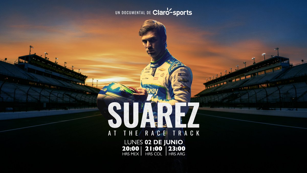 Claro Sports (@clarosports) on Twitter photo ¡TENEMOS UNA CITA EL PRÓXIMO 2 DE JUNIO!🇲🇽🏁
“Suárez: At The Race Track”; Un documental que te lleva al límite, justo detrás del volante de la vida de <a href="/Daniel_SuarezG/">Daniel Suárez</a>, el primer mexicano en conquistar la NASCAR Cup Series ¡TENEMOS UNA CITA EL PRÓXIMO 2 DE JUNIO!🇲🇽🏁
“Suárez: At The Race Track”; Un documental que te lleva al límite, justo detrás del volante de la vida de <a href="/Daniel_SuarezG/">Daniel Suárez</a>, el primer mexicano en conquistar la NASCAR Cup Series