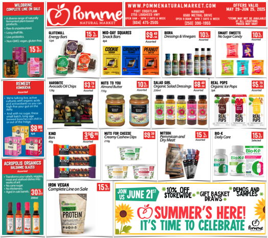 The Celiac Scene (@theceliacscene) on Twitter photo 🍎 Starting Thursday! <a href="/Pomme_Market/">Pomme Natural Market</a> celebrates summer with a bevy of new gluten-free brands. bit.ly/GFPommeFlyers
🍎 Save the Date! Saturday, June 21st. Demos! Prize draws! 10% storewide discount!
#pomme #Nanaimo #PortCoquitlam #glutenfree #celiac #sale #summer #PoCo #GF 🍎 Starting Thursday! <a href="/Pomme_Market/">Pomme Natural Market</a> celebrates summer with a bevy of new gluten-free brands. bit.ly/GFPommeFlyers
🍎 Save the Date! Saturday, June 21st. Demos! Prize draws! 10% storewide discount!
#pomme #Nanaimo #PortCoquitlam #glutenfree #celiac #sale #summer #PoCo #GF