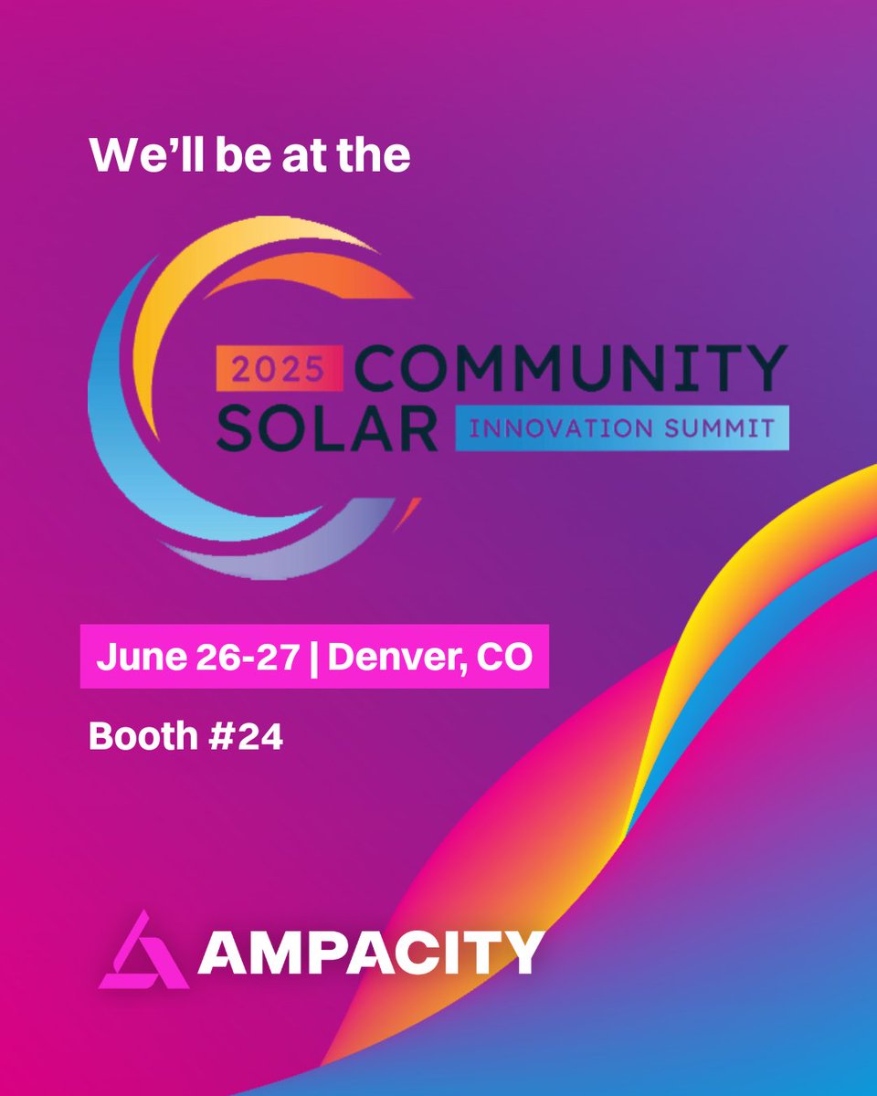 ampacity_llc's tweet photo. We'll be sponsoring and exhibiting at the Community Solar Innovation Summit on June 26-27, 2025 in Colorado. If you'll be there, come say hello at Booth 24!

#CSIS2025 #CommunitySolarSummit https://t.co/BXkJ4MkgTb