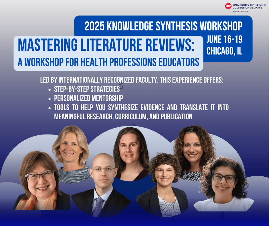 🚨 Don’t miss your chance to elevate your research game!

Join UIC’s Knowledge Synthesis Workshop — a hands-on experience for health professions educators &amp; researchers.

Secure your spot: bit.ly/KSW2025
#MedEd #ResearchSkills #LiteratureReview #UICDME