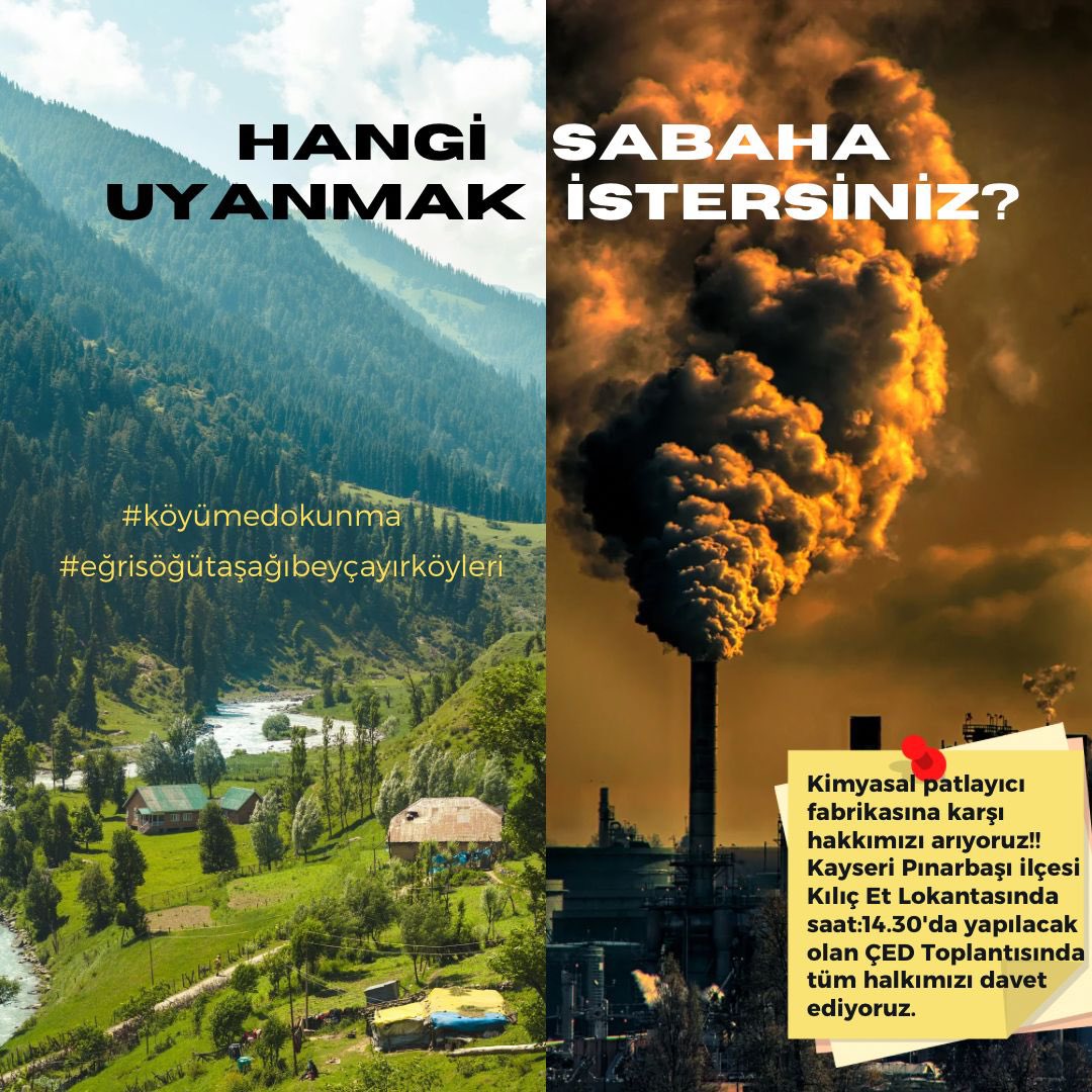 Şamil (@nehussamil) on Twitter photo Cennetimizi cehenneme çevirmeyin, pis ellerinizi de köyümüzden çekin. #patlayıcımaddeistemiyoruz #köyümedokunma #eğrisöğütaşağıbeyçayırköyleri
<a href="/kayserivaliligi/">T.C.Kayseri Valiliği</a> @kayseribsb <a href="/csbgovtr/">T.C. Çevre, Şehircilik ve İklim Dğş. Bakanlığı</a> <a href="/gokmen_cicek_/">Gökmen Çiçek</a> <a href="/temavakfi/">TEMA Vakfı</a> @kayseriradartv Cennetimizi cehenneme çevirmeyin, pis ellerinizi de köyümüzden çekin. #patlayıcımaddeistemiyoruz #köyümedokunma #eğrisöğütaşağıbeyçayırköyleri
<a href="/kayserivaliligi/">T.C.Kayseri Valiliği</a> @kayseribsb <a href="/csbgovtr/">T.C. Çevre, Şehircilik ve İklim Dğş. Bakanlığı</a> <a href="/gokmen_cicek_/">Gökmen Çiçek</a> <a href="/temavakfi/">TEMA Vakfı</a> @kayseriradartv