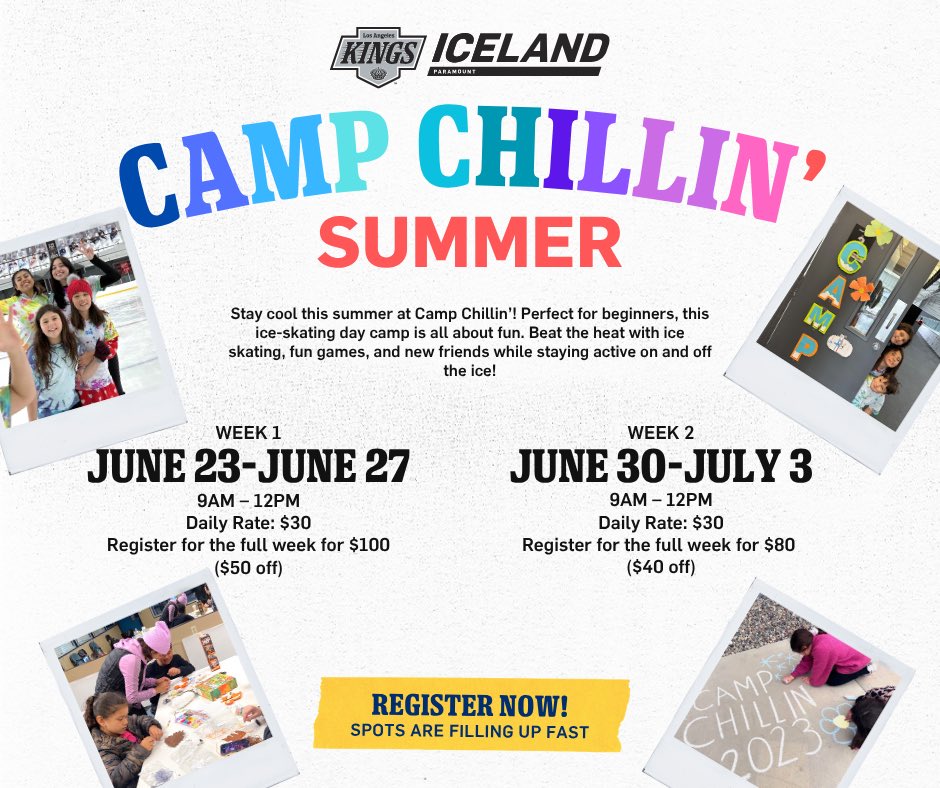 ❄️ Camp Chillin’ is the coolest ice skating day camp for beginner skaters! 😎⛸️ Packed with skating, games, and fun activities—it’s the perfect way to chill, learn, and make new friends this winter! ☃️