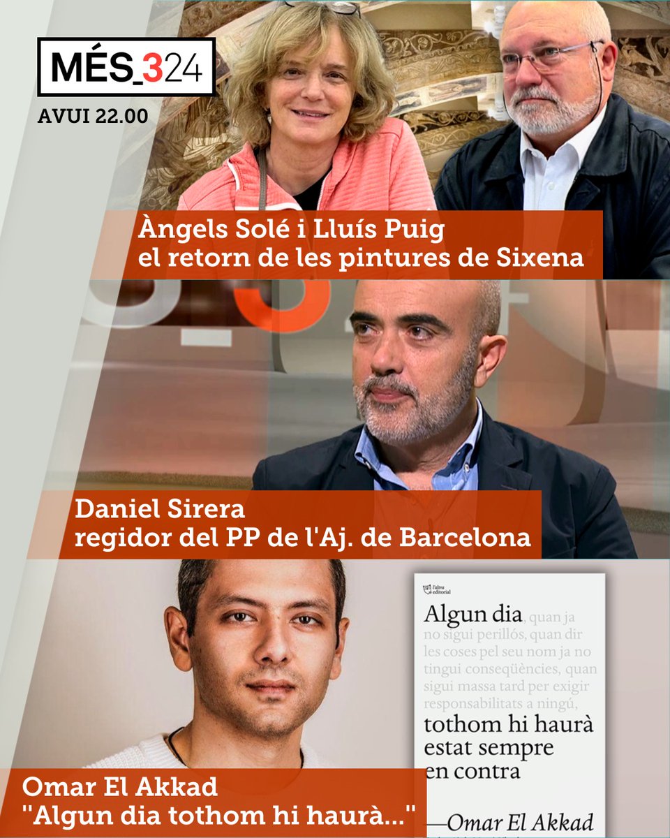 3Cat (@som3cat) on Twitter photo El Suprem ordena al MNAC que retorni a Sixena les pintures murals. I ara què?
Al #Més324 ho analitzem amb l'exconseller de Cultura i diputats de Junts, Lluís Puig (<a href="/LluisPuigGordi/">Lluís Puig i Gordi</a>) i la historiadora i exdirectora del Centre de Restauració de Béns Mobles de Catalunya, Àngels El Suprem ordena al MNAC que retorni a Sixena les pintures murals. I ara què?
Al #Més324 ho analitzem amb l'exconseller de Cultura i diputats de Junts, Lluís Puig (<a href="/LluisPuigGordi/">Lluís Puig i Gordi</a>) i la historiadora i exdirectora del Centre de Restauració de Béns Mobles de Catalunya, Àngels