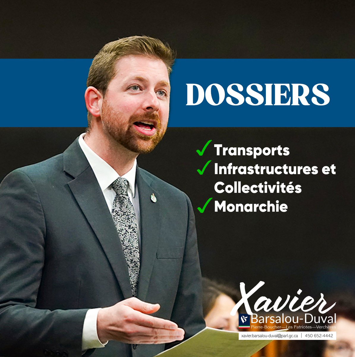 XavierBarsalouDuval (@xbarsalouduval) on Twitter photo Nouvelle législature, nouveaux dossiers!
Merci à mon chef <a href="/yfblanchet/">Yves-F. Blanchet 🎗⚜️</a> pour la confiance.
Je continuerai à me battre pour que le Québec et les gens de chez nous soient respectés. 🙏🏻
<a href="/BlocQuebecois/">Bloc Québécois</a> Nouvelle législature, nouveaux dossiers!
Merci à mon chef <a href="/yfblanchet/">Yves-F. Blanchet 🎗⚜️</a> pour la confiance.
Je continuerai à me battre pour que le Québec et les gens de chez nous soient respectés. 🙏🏻
<a href="/BlocQuebecois/">Bloc Québécois</a>