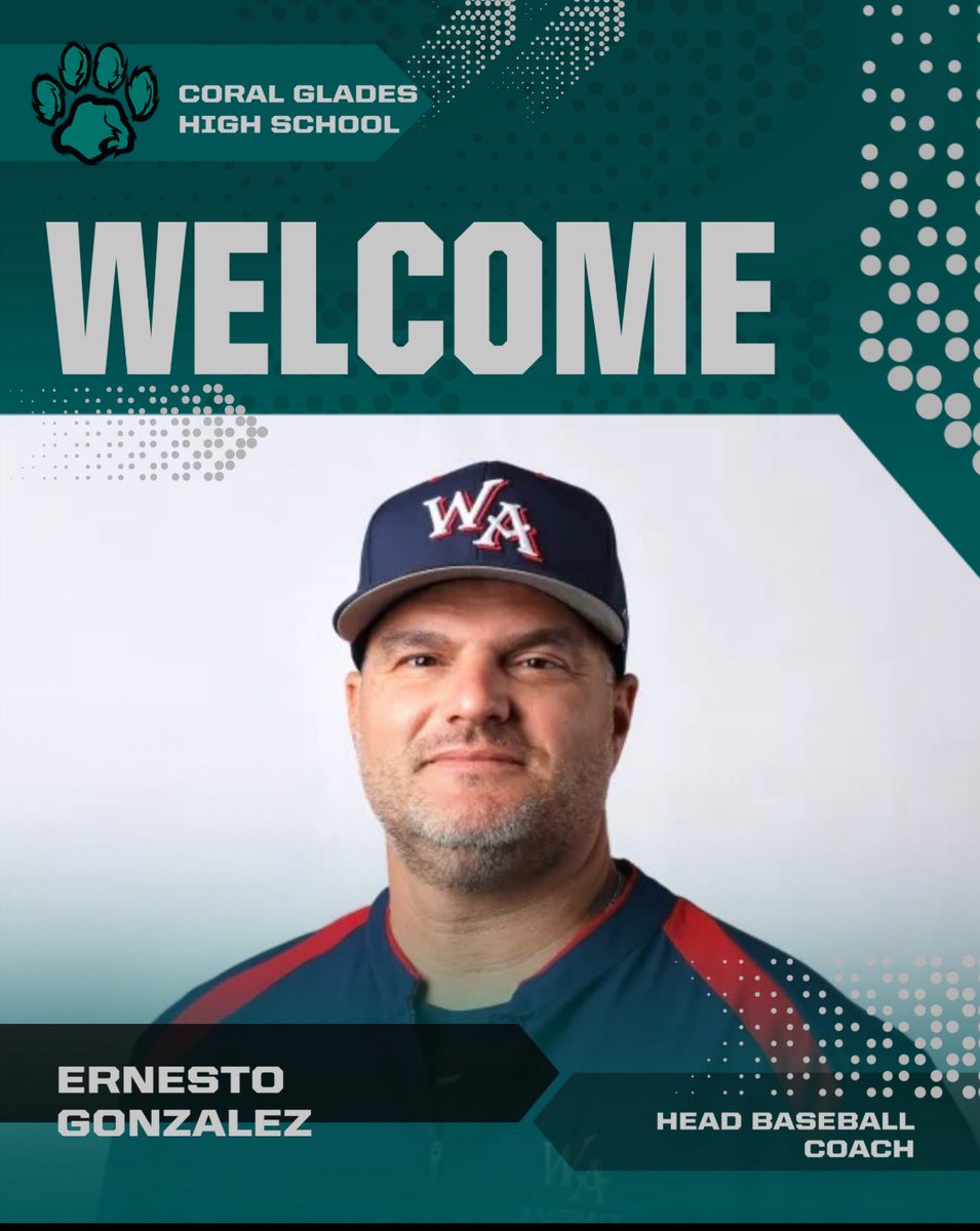 Coral Glades is pleased to announce our new Head Baseball Coach will be Ernesto Gonzalez. Coach Gonzales joins us from Westminster Academy, where in 2023 he was named Sentinel Coach of the year. Big things coming to Coral Glades baseball!