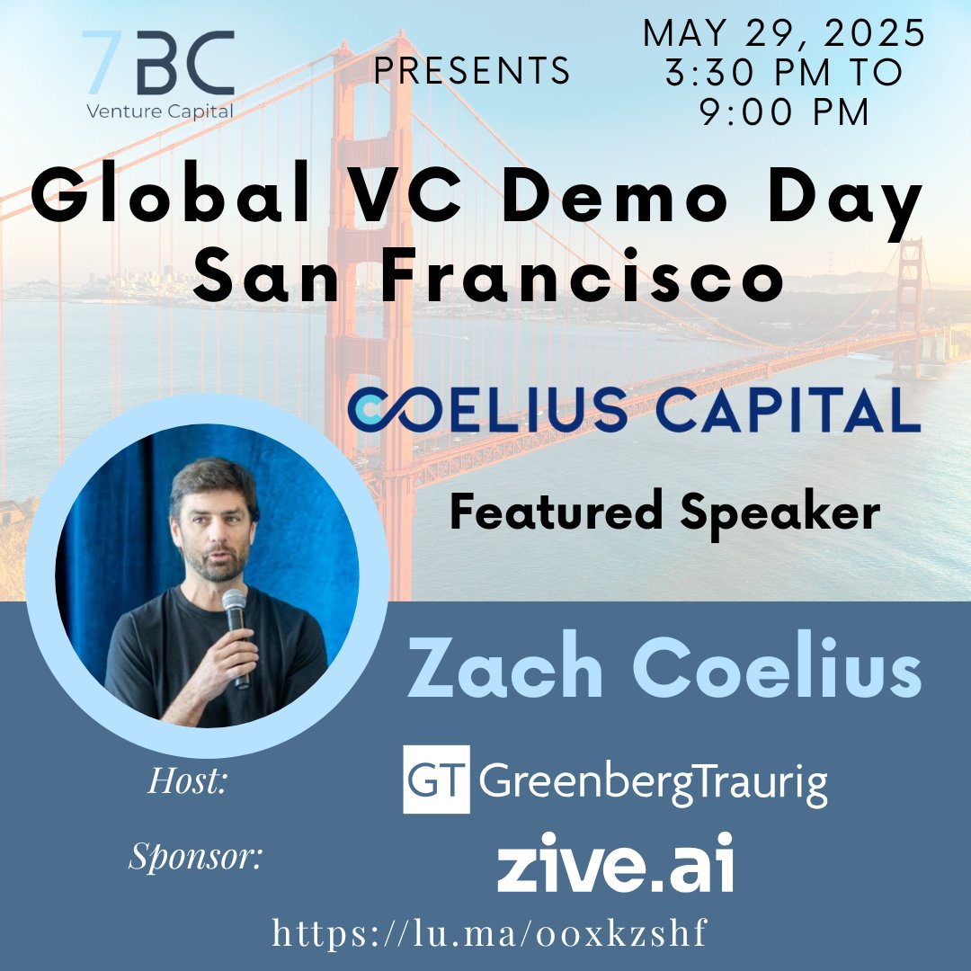 Excited to have <a href="/zachcoelius/">Zach Coelius</a> present Coelius Capital at Global VC Demo Day in San Francisco tomorrow. Final chance to register for LPs, VCs, startups, and supporters of the VC-LP-startup ecosystem. Register: lu.ma/00xkzshf