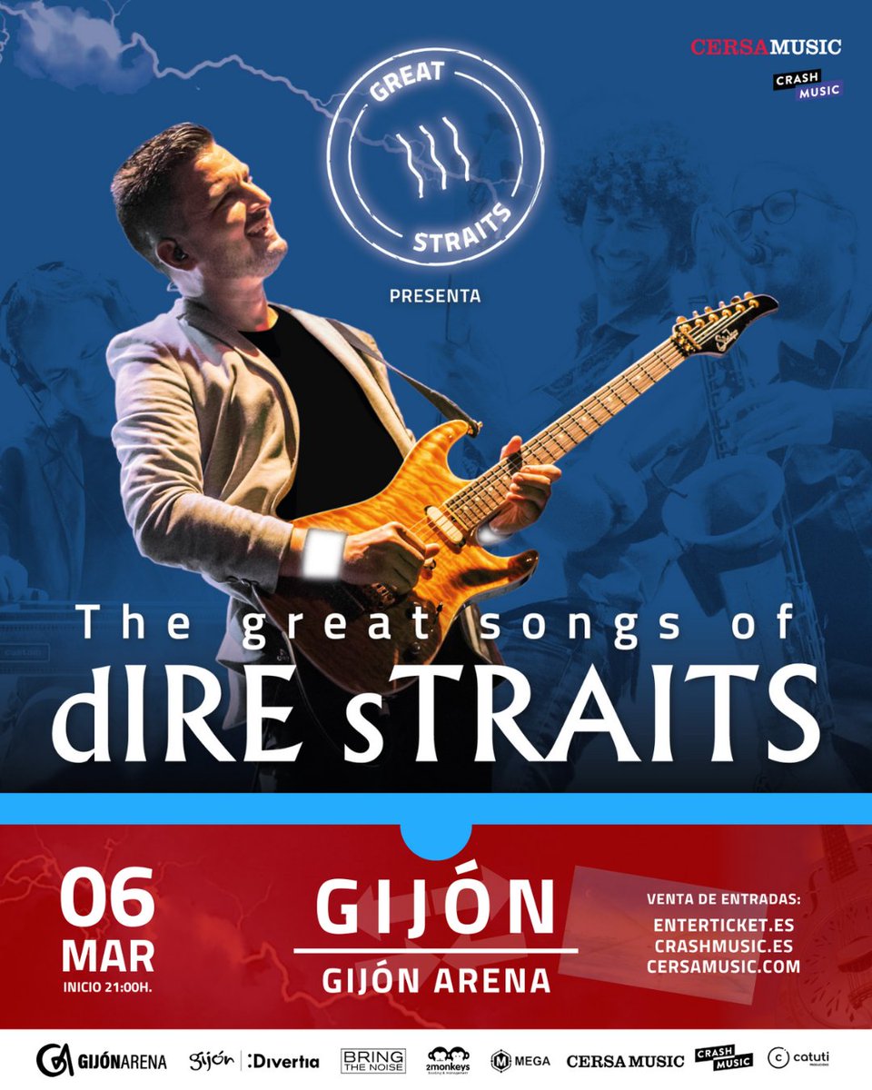 📣 ¡ATENCIÓN, GIJÓN! ❤️ Nueva fecha confirmada de la gira "The great songs of dIRE sTRAITS" 🎸 ¡Estamos muy felices de volver a Asturias!

🎟 Entradas YA A LA VENTA en nuestra web o en el link: bit.ly/entradas_gijon…

👉🏻 ¡Os esperamos en el Gijón Arena!

#greatstraits #gijon