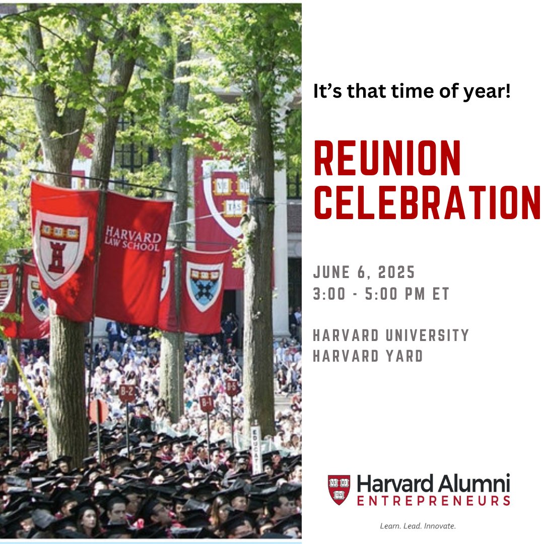 AlumniStartups's tweet photo. It's that time of year, once again!
Not your reunion year? Come party with us anyway.
Free to Harvard Alumni and their invited guests.
Located right in Harvard Yard.
Register now.
#HarvardAE #HarvardAlumniEntrpreneurs #HAE #HarvardReunion https://t.co/0Bxppz6bzT
