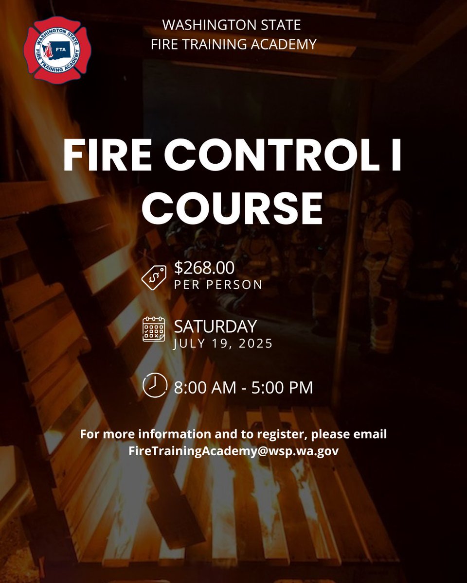 The #WAFTA is hosting a Fire Control I course on July 19, 2025. Register today! 
#WAFireAcademy #Firefighter #Firefighters #WAFirefighter #WAFirefighters