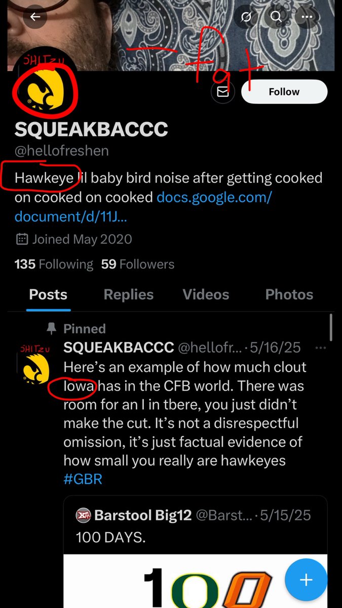 This dude is pathetic. How many times has he referenced Iowa within the first 3 seconds of opening his profiled instead of his own favorite team? <a href="/SlaterKinnick_/">Slater</a>
