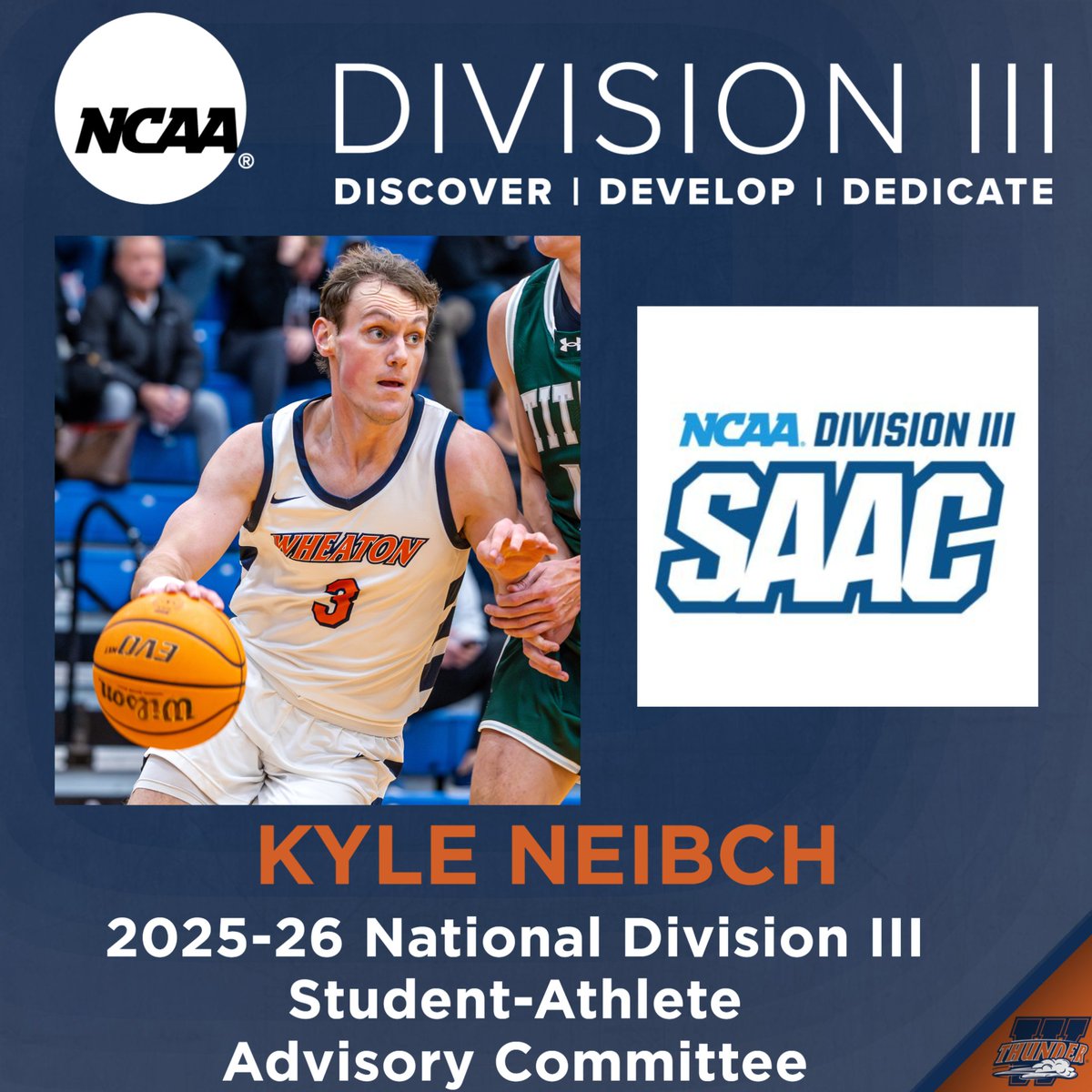 Wheaton Thunder (@wheaton_thunder) on Twitter photo Congratulations to Kyle Neibch of the Wheaton men's basketball team & Wheaton's Student-Athlete Advisory Committee (SAAC). He has been appointed to the 2025-26 Division III SAAC (<a href="/d3saac/">NCAA Division III SAAC</a>) where he will represent <a href="/WheatonCollege/">Wheaton College</a> & <a href="/CCIW_Athletics/">CCIW</a> student-athletes as a voice on Congratulations to Kyle Neibch of the Wheaton men's basketball team & Wheaton's Student-Athlete Advisory Committee (SAAC). He has been appointed to the 2025-26 Division III SAAC (<a href="/d3saac/">NCAA Division III SAAC</a>) where he will represent <a href="/WheatonCollege/">Wheaton College</a> & <a href="/CCIW_Athletics/">CCIW</a> student-athletes as a voice on