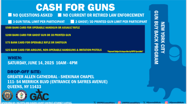 We’re offering CASH on the spot for handguns, rifles, and shotguns.

Together, we can reduce the risk of gun violence and make our neighborhoods safer.

🔒 Safety first: Please transport all firearms unloaded and in a secure container.