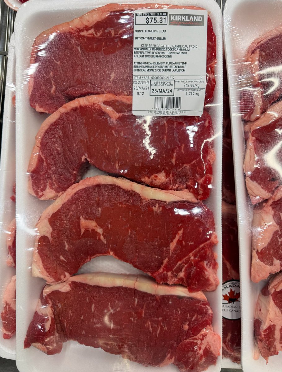 $75.31
For 4 striploin steaks at Costco.
That’s $43.99/kg for beef.

Four years ago? Half the price.

But hey, at least 5 million Canadians have taxpayer funded dental care