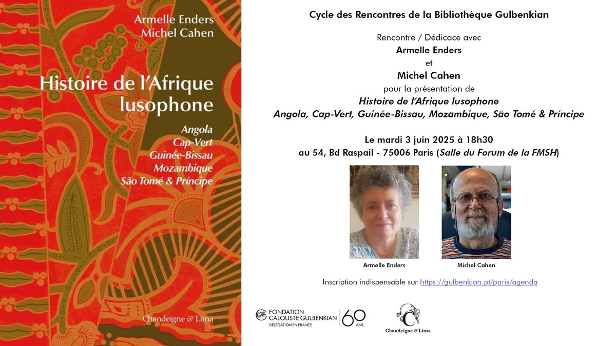 BiblioGulbenkian (@bibgulbenkian) on Twitter photo La <a href="/BibGulbenkian/">BiblioGulbenkian</a> a l’immense plaisir d’accueillir Armelle Enders et Michel Cahen pour la présentation et la dédicace de "Histoire de l’Afrique lusophone" - Éd. Chandeigne & Lima, le 3 juin à 18h30 à la <a href="/FondationMSH/">Fondation Maison des Sciences de l'Homme</a>-<a href="/lcdpu/">Le Comptoir des presses d'universités</a>.
🔗eventbrite.fr/e/rencontre-de… La <a href="/BibGulbenkian/">BiblioGulbenkian</a> a l’immense plaisir d’accueillir Armelle Enders et Michel Cahen pour la présentation et la dédicace de "Histoire de l’Afrique lusophone" - Éd. Chandeigne & Lima, le 3 juin à 18h30 à la <a href="/FondationMSH/">Fondation Maison des Sciences de l'Homme</a>-<a href="/lcdpu/">Le Comptoir des presses d'universités</a>.
🔗eventbrite.fr/e/rencontre-de…