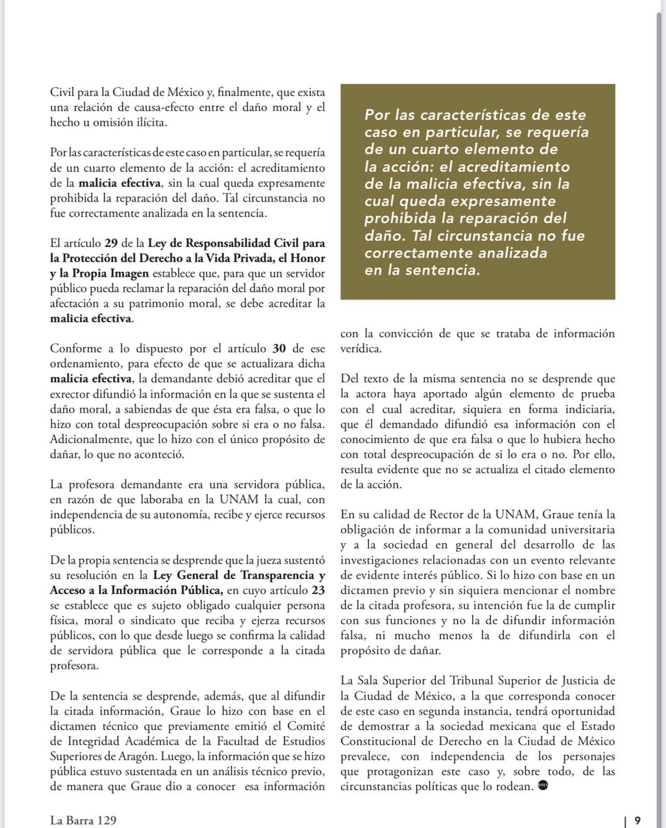 Comparto con ustedes el artículo que publicó Guillermo De Rosenzweig en la revista de la <a href="/BMA_Abogados/">Barra Mexicana, Colegio de Abogados A.C.</a> sobre lo mal fundada que está la sentencia mediante la que condenaron al ex rector de la <a href="/UNAM_MX/">UNAM</a> y al director de la FES Aragón a pagar 15 millones de pesos: