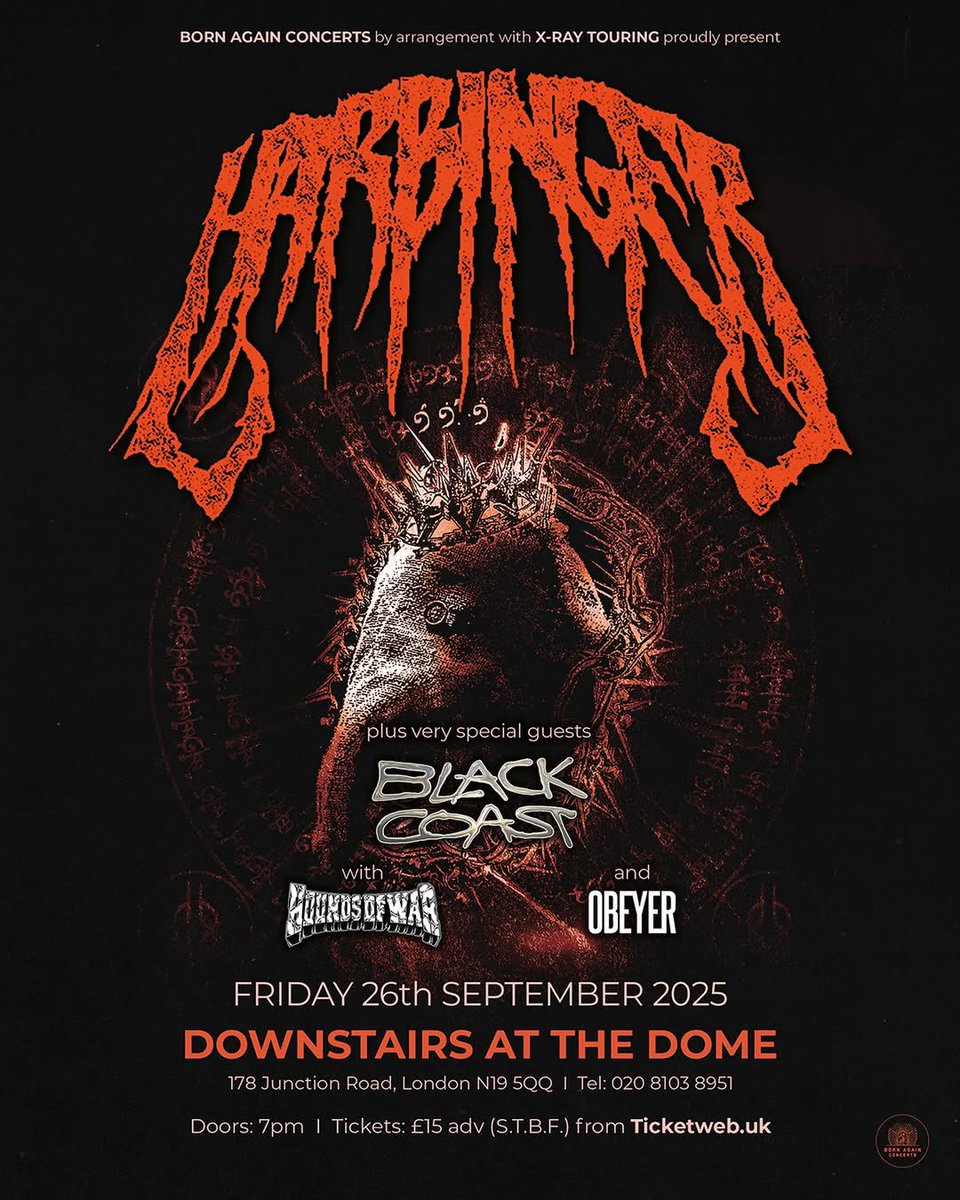 SHOW ALERT! <a href="/OBEYERband/">OBEYER</a> will be supporting <a href="/harbingerriffs/">HARBINGER</a> on Friday, September 26 at The Dome. Get tickets now at ticketweb.uk/event/harbinge…