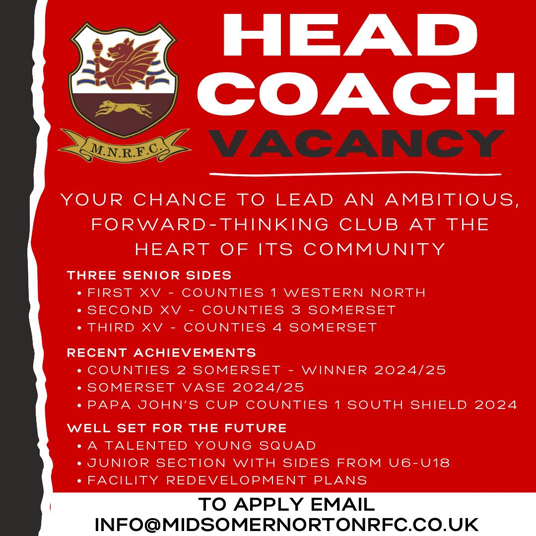 There has never been a better time to join Midsomer Norton RFC. 

For more information: midsomernortonrfc.rfu.club/news/job-vacan…