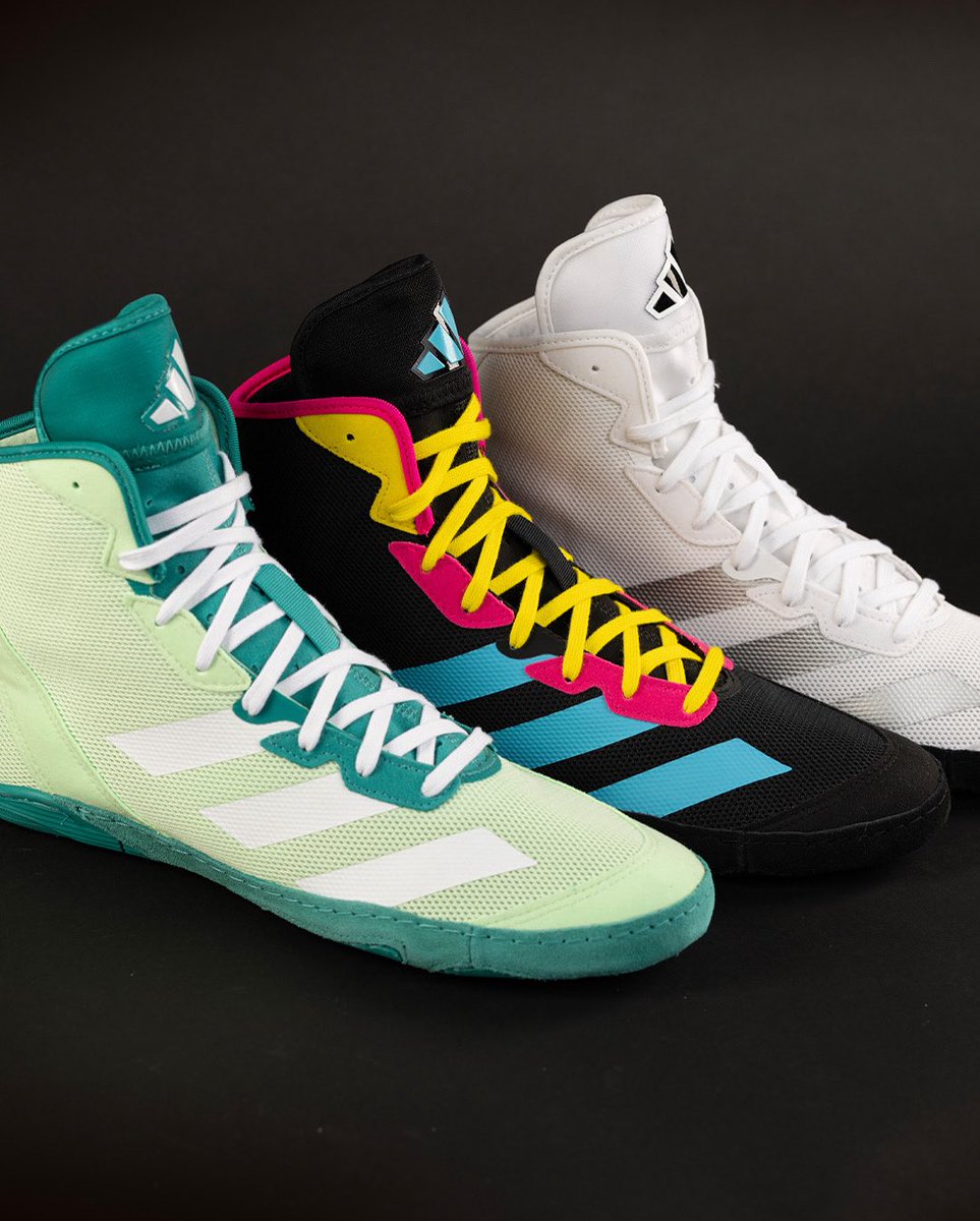 The 2025 ADIZERO wrestling lineup just dropped three fresh looks: White/Silver/Black, Lime/White/Teal, and the fan-favorite Black/Cyan/Pink.

Fast. Bold. Built to win.
Shop: adidaswrestling.com/collections/sh…

#ADIZERO #wrestlingshoes #threestripelife #wrestling #2025drop