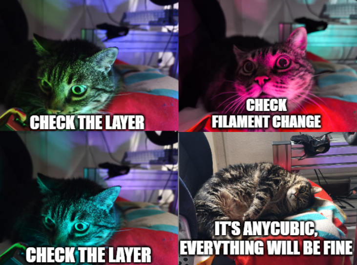 NGTrastear's tweet photo. Already purchased the #Kobra3V2 Combo and I'm teaching my cat to check if everything’s okay. We’ve got plenty of trust because my 1st gen Photon is still working like a charm since day one. For example, check out these zombie hands from @stlflix #anycubicShare https://t.co/b5FyY4EuGF