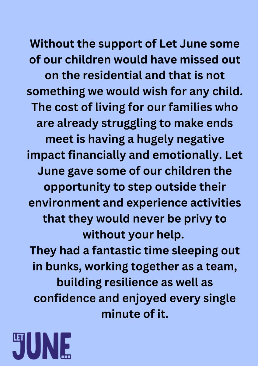 Let June recently supported some students from a local school on a residential trip, and the feedback was very positive.