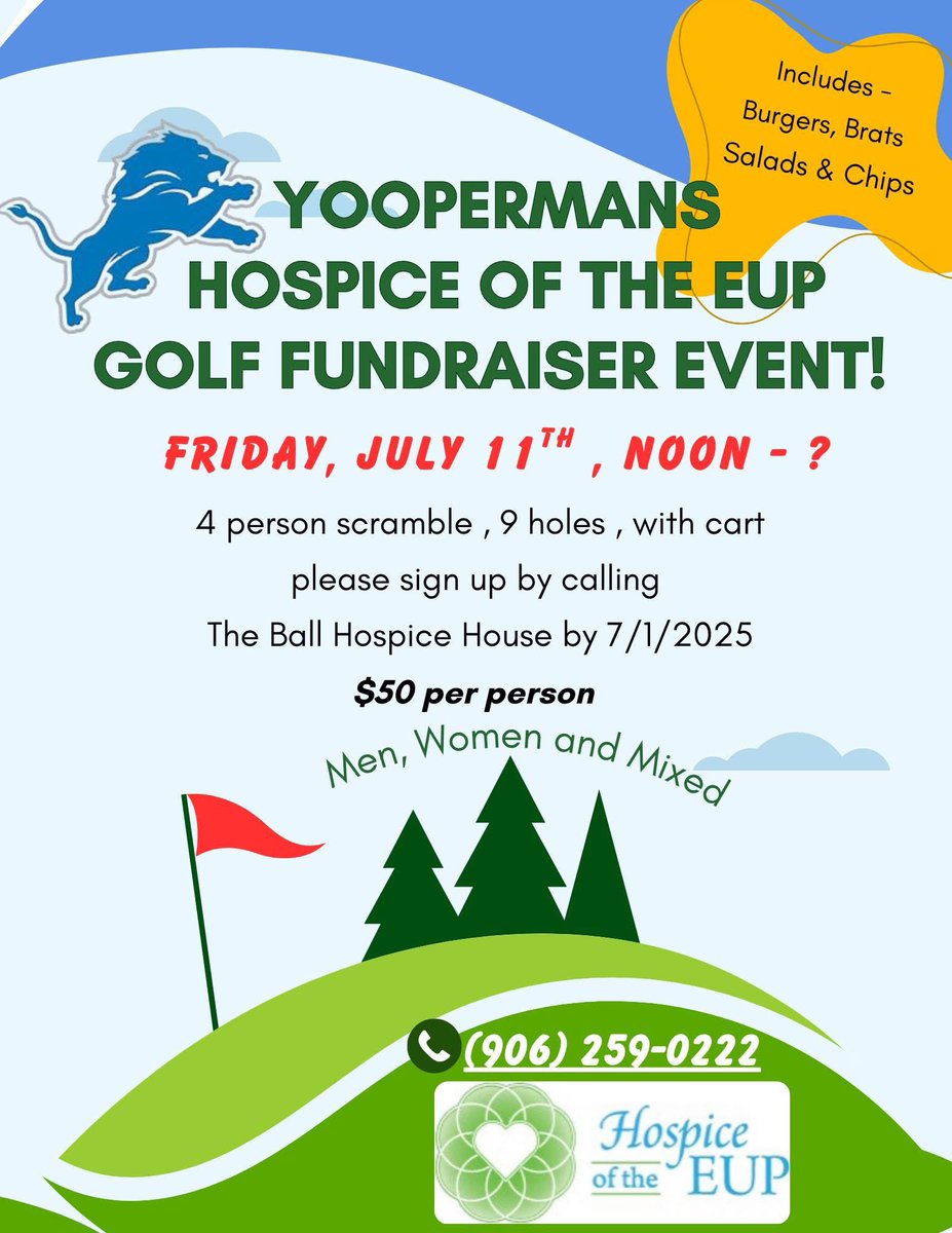 blue_jeep's tweet image. Come join us in the UP for the annual Yooperman’s Hospice Benefit weekend! 🥳

Last season, we raised $50,000 for the only completely free hospice house in Michigan.  

Golf tournament is located at the Munoscong golf course.