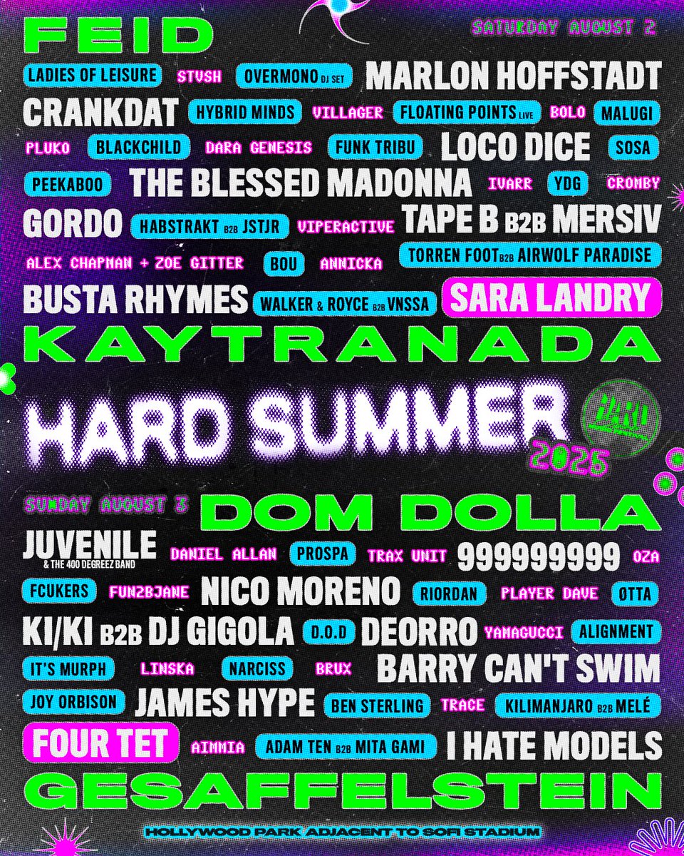 HARDFEST's tweet image. did somebody ask for the full lineup for HARD Summer 2025? 🆒✌️💦💚
say hello to:
@BarryCantSwim
Ki/Ki b2b Dj Gigola
@BustaRhymes
@fcukers__
Ladies of Leisure
