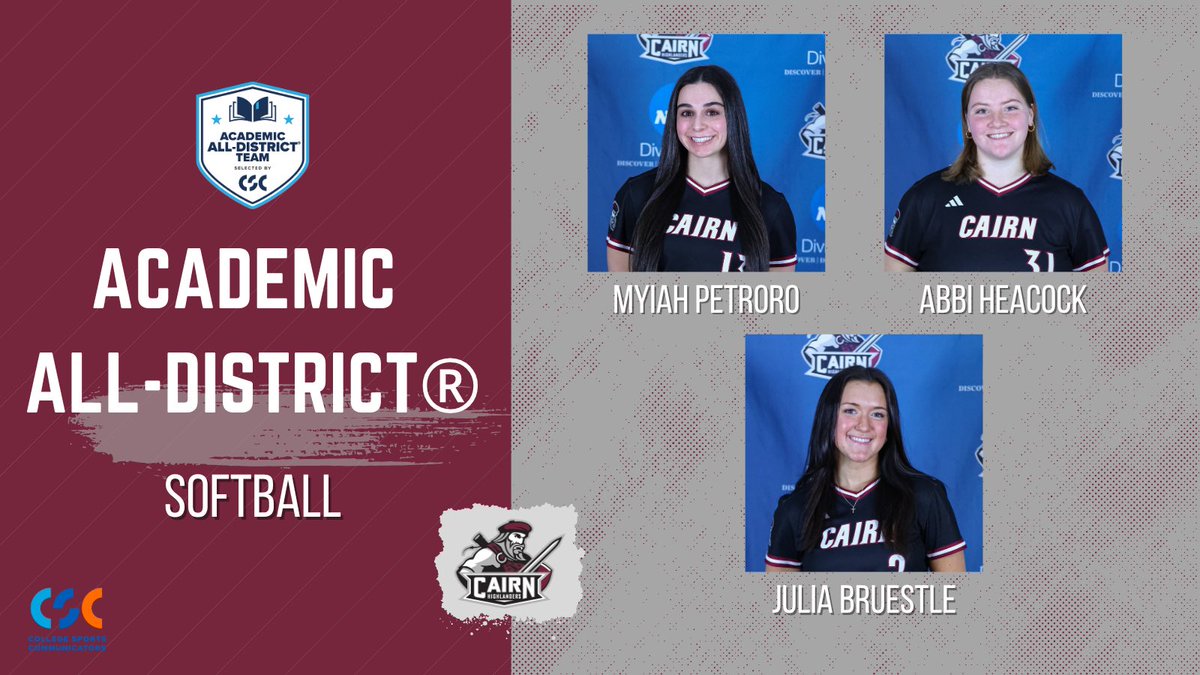 Three Highlander student-athletes from Cairn Softball were named to the Academic All-District Team®, part of the Academic All-America® Program, selected by @collsportscomm. 

In recognition of their accomplishments as student-athletes who excel in both academics and athletics,