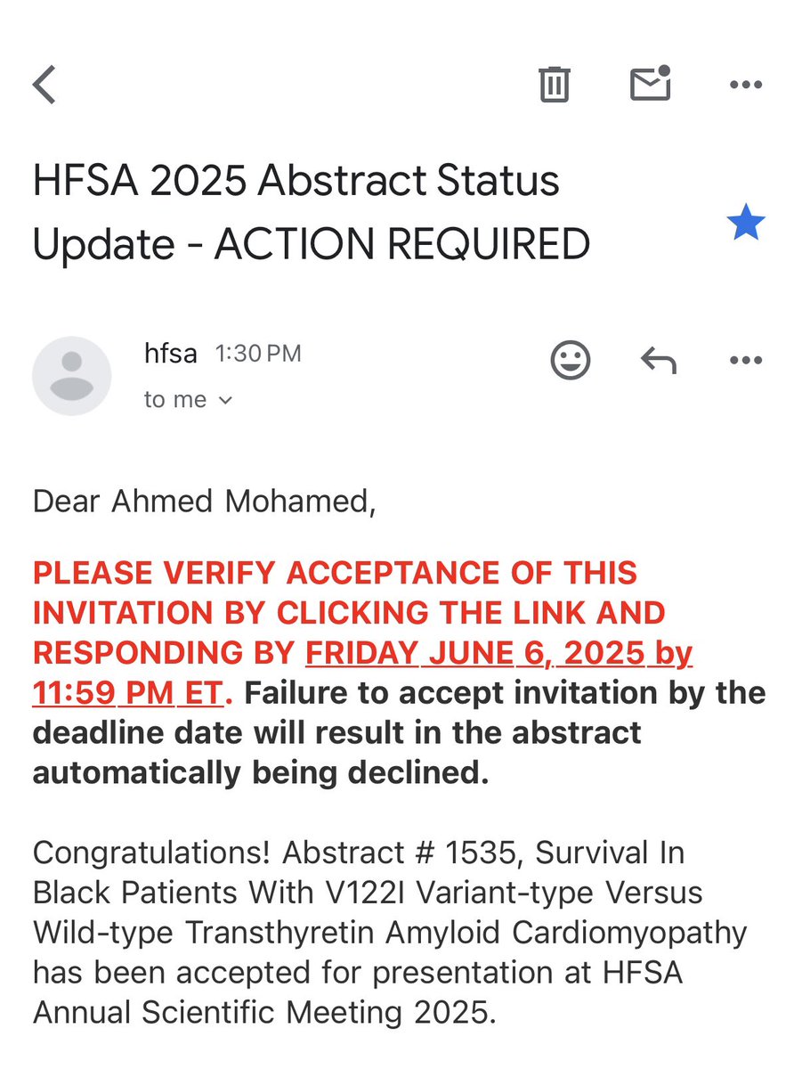 Excited to share that both of our abstracts have been accepted for presentation at the upcoming HFSA meeting in Minneapolis! 🤩
#HFSA
#HFSA2025
<a href="/CleClinicHVTI/">Cleveland Clinic Heart, Vascular & Thoracic</a>