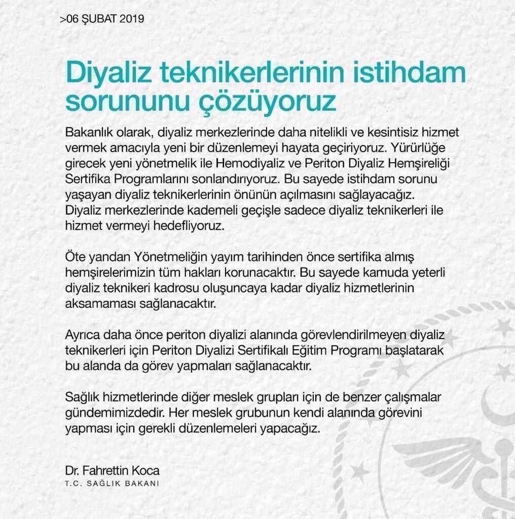 Birdiyalizcininhikayesi (SG) (@diyalizcinin) on Twitter photo <a href="/drmemisoglu/">Prof. Dr. Kemal Memişoğlu</a> Diyaliz teknikerleri olarak 1 Mart 2019 da çıkartılan Diyaliz yönetmeliğinin uygulanmasını ve hastanelerin denetlenip yerlerimizde çalışan kişilerin çekilmesini kadroların bize verilmesini talep ediyoruz Sayın <a href="/drmemisoglu/">Prof. Dr. Kemal Memişoğlu</a> <a href="/EmrahCeviz/">Emrah CEVİZ</a>
<a href="/saglikbakanligi/">T.C. Sağlık Bakanlığı</a> <a href="/sagliklicozum/">T.C. Sağlık Bakanlığı Sağlıklı Çözüm</a> <a href="/drmemisoglu/">Prof. Dr. Kemal Memişoğlu</a> Diyaliz teknikerleri olarak 1 Mart 2019 da çıkartılan Diyaliz yönetmeliğinin uygulanmasını ve hastanelerin denetlenip yerlerimizde çalışan kişilerin çekilmesini kadroların bize verilmesini talep ediyoruz Sayın <a href="/drmemisoglu/">Prof. Dr. Kemal Memişoğlu</a> <a href="/EmrahCeviz/">Emrah CEVİZ</a>
<a href="/saglikbakanligi/">T.C. Sağlık Bakanlığı</a> <a href="/sagliklicozum/">T.C. Sağlık Bakanlığı Sağlıklı Çözüm</a>