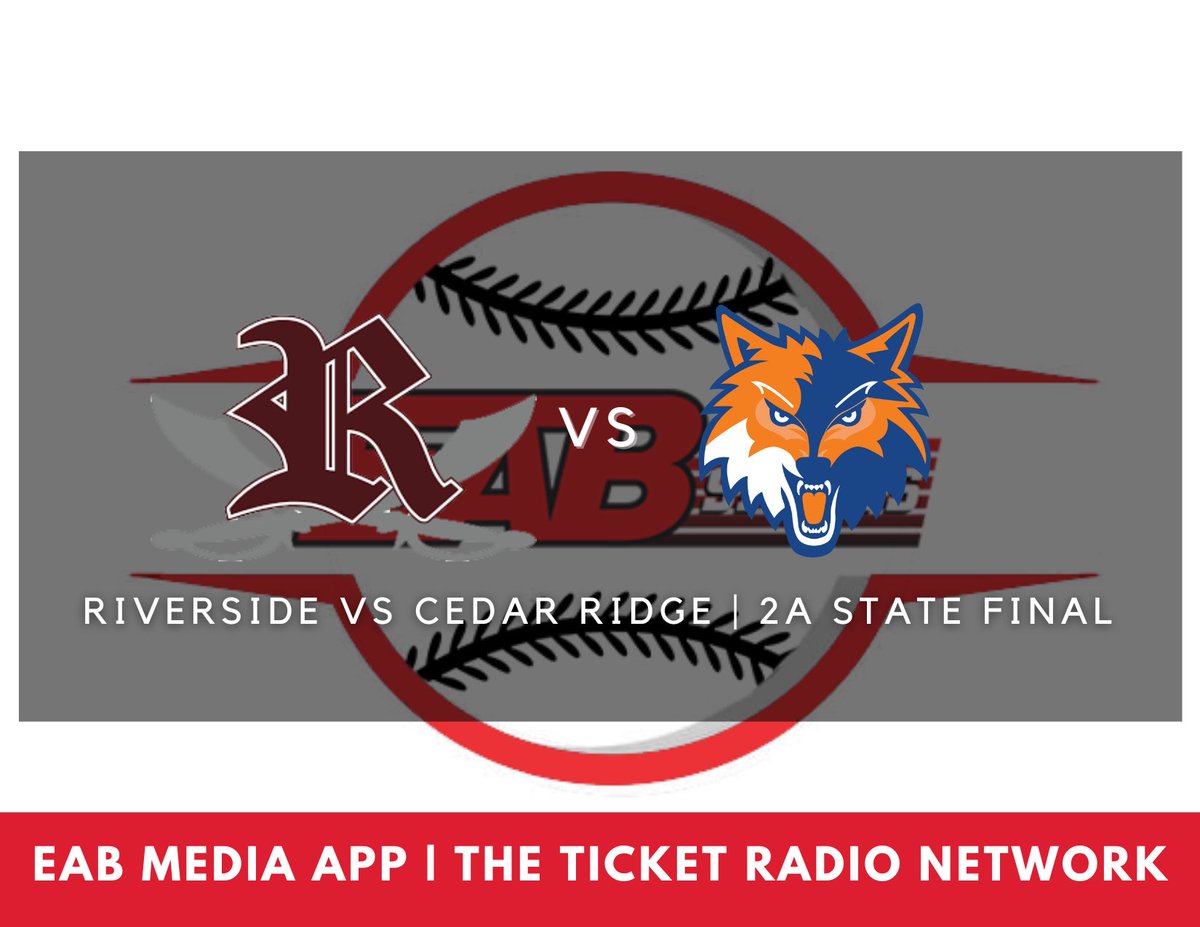 Just over an hour away from getting the 2A Baseball State Championship underway, as Riverside and Cedar Ridge. 

Coverage begins at 2:45, with first pitch at 3:00 on The Ticket Radio Network.
