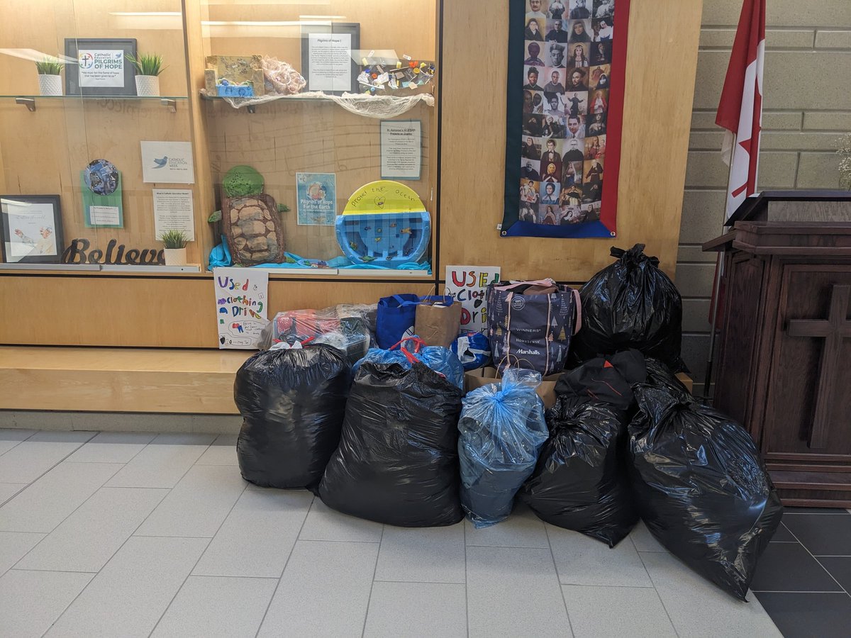 Our donation pile is growing! Friday is the last day to bring in your clean, gently-used clothes for St. Vincent de Paul Society clothing drive. ❤️