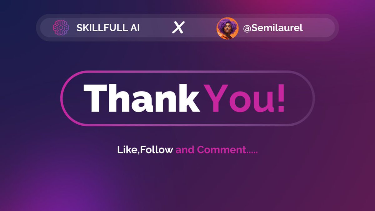 Semilaurel's tweet photo. @SkillfulAI @ZProkai @PyTorch @SkaleNetwork @nillion @Contango_xyz @TensorFlow @base @thirdweb CONCLUSION
We've come to the end of the thread.
Join Tope and a few smart others in the elite club.
Head on to the @SkillfulAI app and get into Picasso mode.
Don't forget to like, comment, retweet and follow.
The next Tope might be in your circle.
#SkillfulAI $SKAI https://t.co/IhlNGH5OBY
