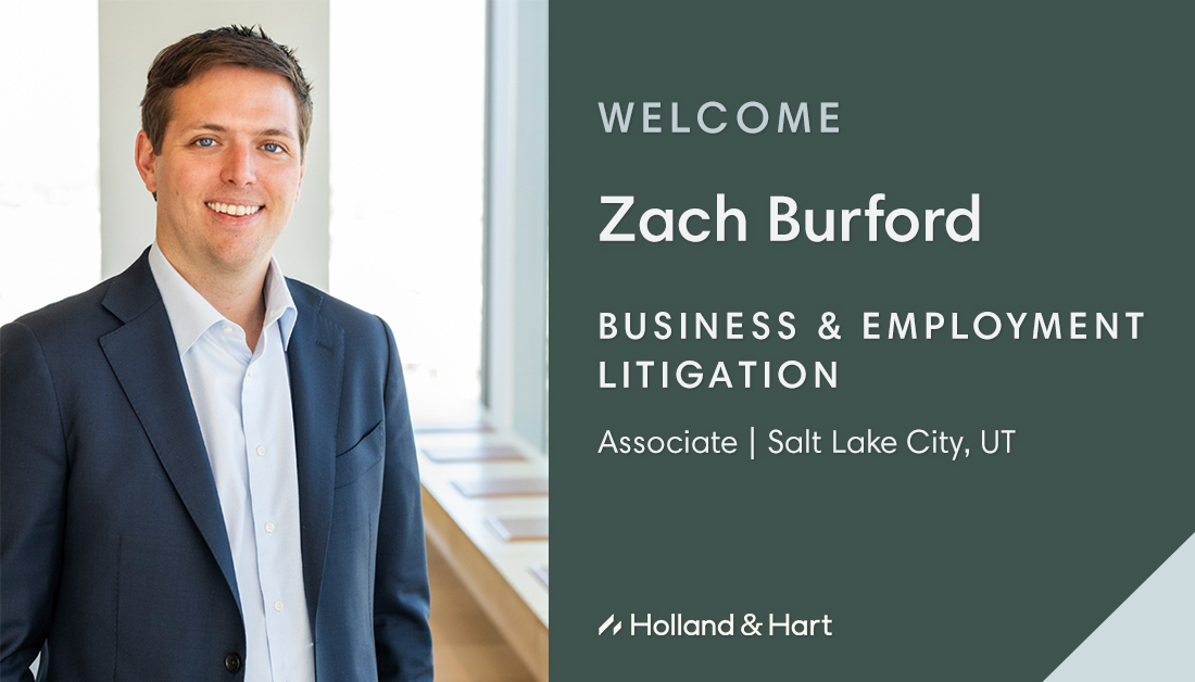 HollandHart's tweet image. We welcome associate Zach Burford in Salt Lake City! Zach is an experienced litigator who brings a strategic approach to providing clients with practical solutions on commercial disputes and employment matters. hollandhart.com/zburford
#BusinessLitigation #EmploymentLaw