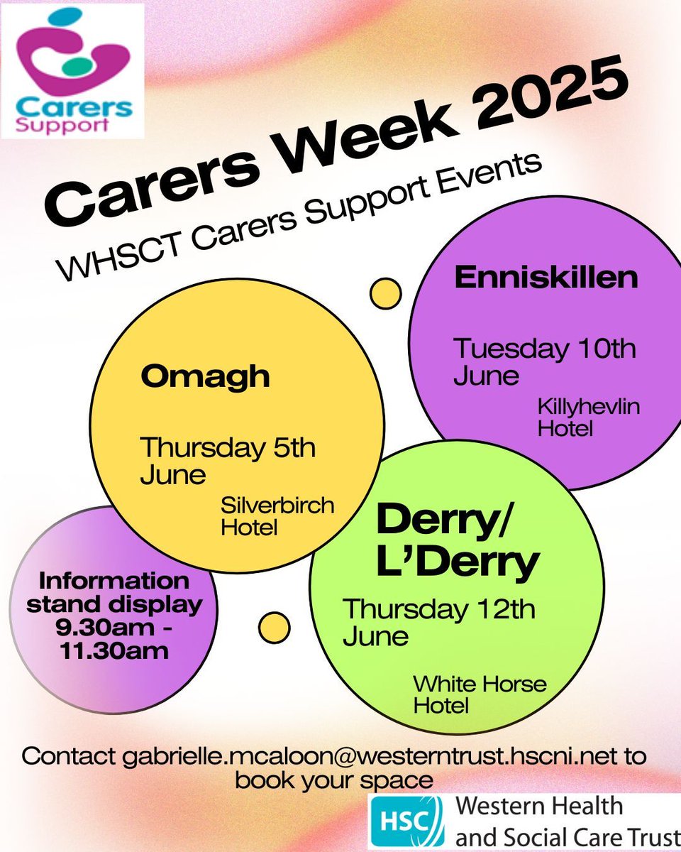 Centre for Independent Living NI (@cfilni) on Twitter photo Carers Week is coming up and the Western Trust is hosting a number of information events for carers. CILNI will be there too!
For more information and to book your space:
Contact Gabrielle McAloon at:
gabrielle.mcaloon@westerntrust.hscni.net Carers Week is coming up and the Western Trust is hosting a number of information events for carers. CILNI will be there too!
For more information and to book your space:
Contact Gabrielle McAloon at:
gabrielle.mcaloon@westerntrust.hscni.net