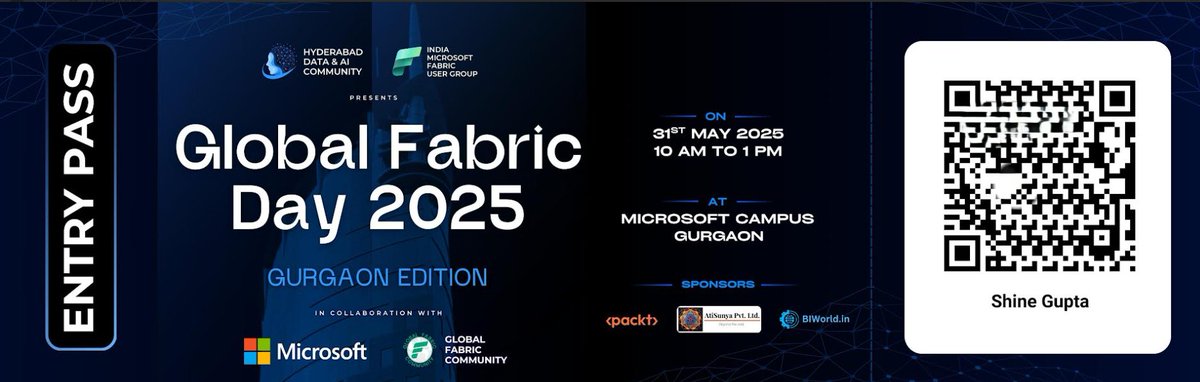 shine_gupta17's tweet photo. Just got my confirmation for Global Fabric Day 2025: Gurgaon Edition! 🔥
Hosted by @MSFTIndia communities & powered by awesome sponsors like AtiSunya, Packt & BIWORLD.Can’t wait to connect, learn, and sweat (a bit 😅) on May 31!
#MicrosoftFabric #HDAC #DataCommunity #Gurgaon https://t.co/6X1l00ZHzk