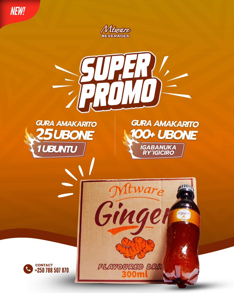 Mtwarebeverages's tweet photo. 🔥 New promotion Alert! 🔥 Mtware Beverages yagabanyije ibiciro ku binyobwa ukunda — ubu biraboneka ku giciro cyiza cyane! Fungura umunsi wawe neza hamwe na Mtware. 🥤✨
#MtwareMoments #SipAndSave #NewDeals https://t.co/WBWxGxXfiK