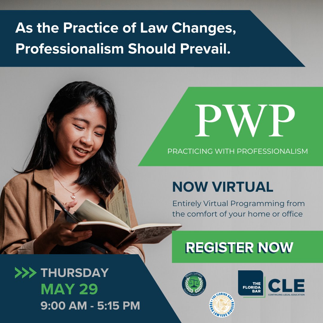 ⚠️This is your last reminder that PWP is tomorrow!⚠️

For our newly admitted Florida lawyers, PWP is a requirement, so make sure you participate in one of the two annual sessions. It's only one day of virtual programming with the BEST speakers! ⚖️✨💪
flayld.org/event/cle-pwp-…