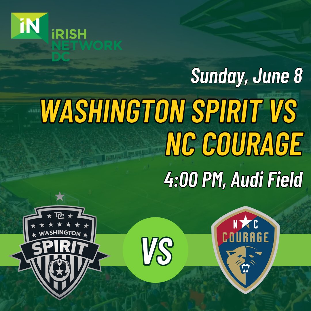 Irish Network DC (@irishnetworkdc) on Twitter photo ☘️⚽Irish Network DC Gets in the Washington Spirit!
Please join us on Sunday June 8th at 4pm to cheer on the <a href="/WashSpirit/">Washington Spirit</a> at Audi Field!
📅Sunday, June 8, 4:00 PM
📍Audi Field
🎟️Tickets: $10 for INDC Members. Purchase tickets here: ow.ly/4Ckx50W07pj ☘️⚽Irish Network DC Gets in the Washington Spirit!
Please join us on Sunday June 8th at 4pm to cheer on the <a href="/WashSpirit/">Washington Spirit</a> at Audi Field!
📅Sunday, June 8, 4:00 PM
📍Audi Field
🎟️Tickets: $10 for INDC Members. Purchase tickets here: ow.ly/4Ckx50W07pj
